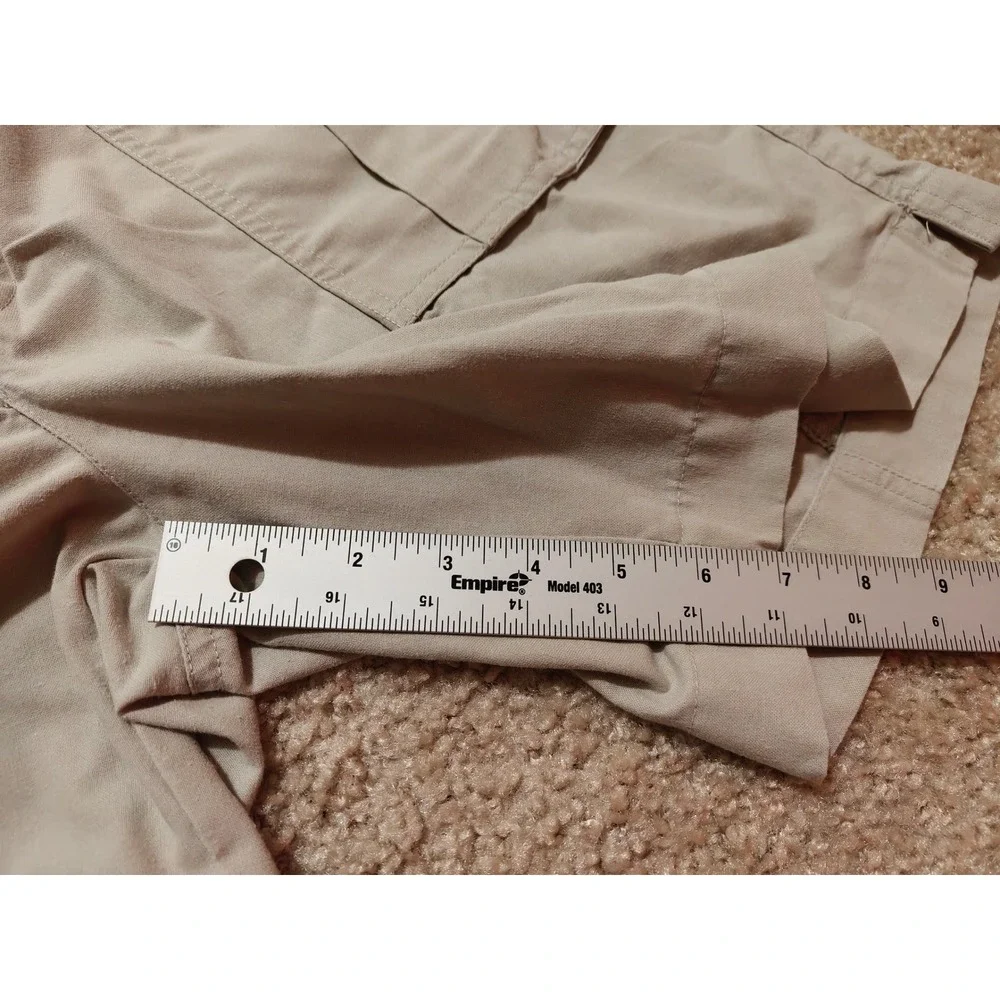 Vintage Bugle Boy Mens Khaki Cargo Shorts Elastic Waist Tan Size 32 W-28 Utility